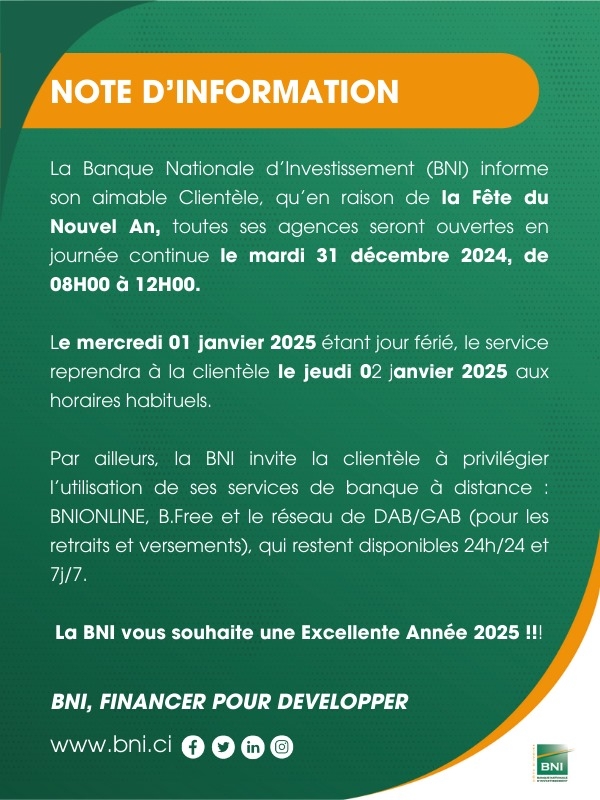 NOTE D'INFORMATION BONNE ANNEE 2025