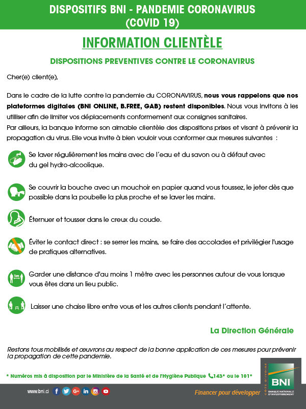 CORONAVIRUS - Dispositif  la clientle