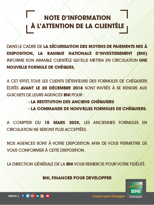 Mise en circulation de nouveaux chquiers